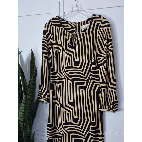 Joseph Ribkoff L/S Dress Style 153775 Brown Black Zip Back Shift Size 2 - Picture 2 of 5